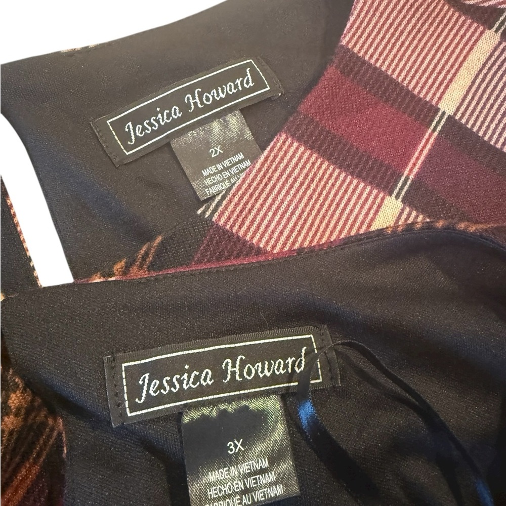 Jessica Howard Burgundy Plaid Bell Sleeve A-Line Swing Dress Plus 2X & 3X NEW - Picture 6 of 15